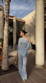 Light Blue Knit Mesh Lounge Set