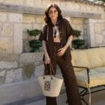 Brown Crochet Two Piece Pant Set