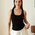 Black Sleeveless Tank Top With Red Heart