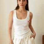 White Sleeveless Tank Top With Red Heart