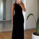 Black Sleeveless Maxi Dress With Stud Detail