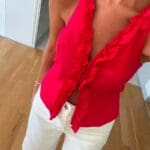 Red Ruffle Halter Top Sleeveless Blouse