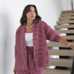 Burgundy Striped Shirt and Shorts Set