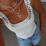 White Studded Tank Top