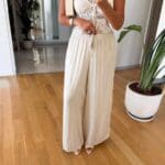 Beige High Waist Wide Leg Pants