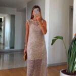 Sleeveless Beige Sequin Maxi Dress