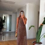 Sleeveless Brown Sequin Maxi Dress